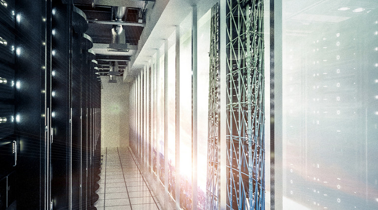 Network servers racks with skyline